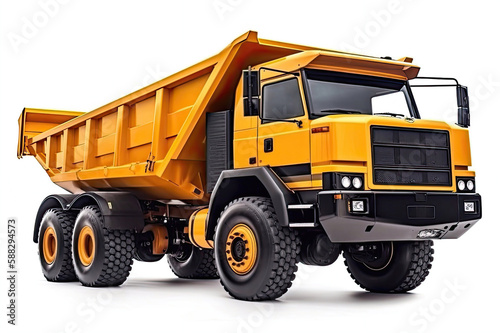Illustration of a Yellow Orange Dump Truck Isolated on White Background, Generative AI