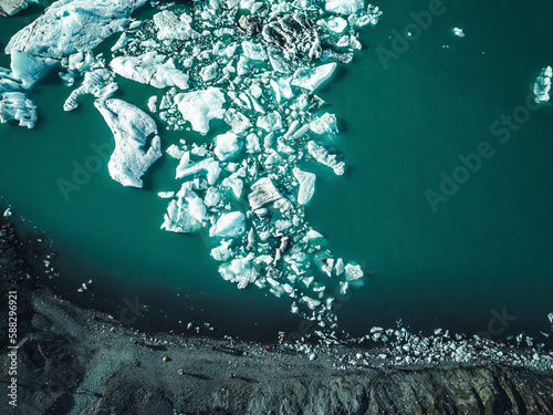 Aerial view of Svinafellsjokull Glacier, Austurland, Iceland.