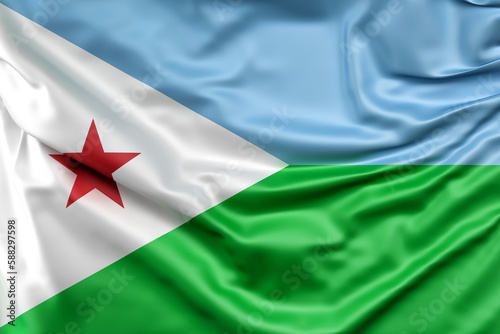 Ruffled Flag of Djibouti. 3D Rendering photo