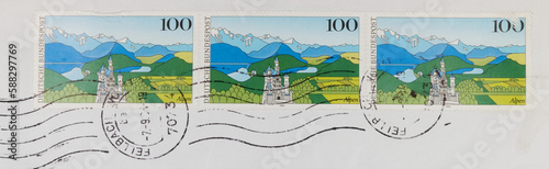 stamp briefmarke vintage retro alt old papier paper alpen alps 100 post letter mail brief used gestempelt frankiert cancel fellbach landschaft landscape mountain schloss castle fortress nature 1994