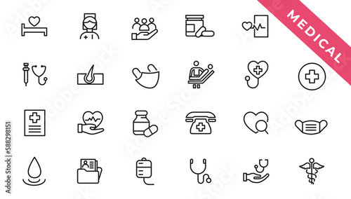 Medecine and Health flat icons. Collection health care medical sign icons.Medical Vector Icons Set. photo