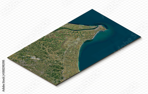 3d model of Narita, Chiba, Japan. Isometric map virtual terrain 3d for infographic. Geography and topography planet earth flattened satellite view
