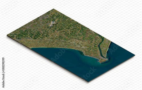 3d model of Narita, Chiba, Japan. Isometric map virtual terrain 3d for infographic. Geography and topography planet earth flattened satellite view