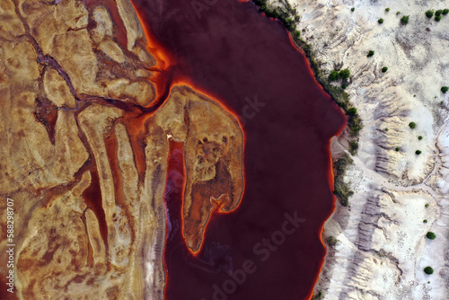 Aerial view of post-coal landscape, now a protected nature habitat Wanninchen, Brandenburg, Germany. photo