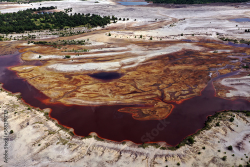 Aerial view of post-coal landscape, now a protected nature habitat Wanninchen, Brandenburg, Germany. photo