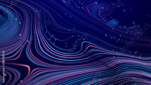 Abstract digital background from rounded colored lines. Information flow space. Big data visualization. 3D rendering.