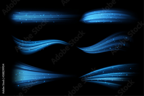 Air flow effect with shining, isolated current or air blowing of breath. Breeze flowing movement with shimmering, whiff with flickering. Vector illustration