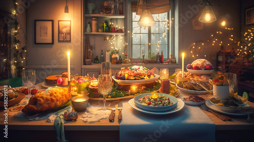 Festive feast - A Christmas dinner scene.