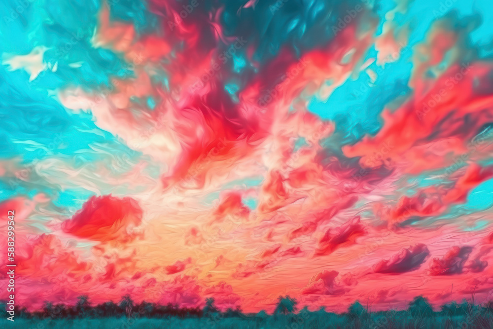 colorful watercolor sunset sky Generative AI