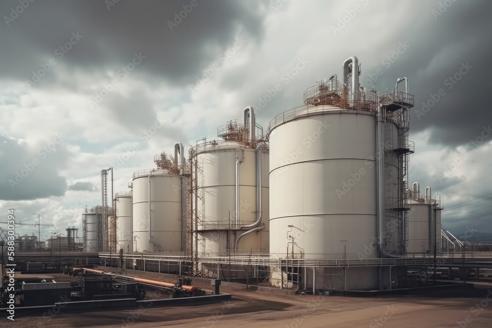 modern petrochemical plant with reactors and converters under heavy sky with copyspace modern petrochemical plant with reactors and converters under heavy sky with copyspace