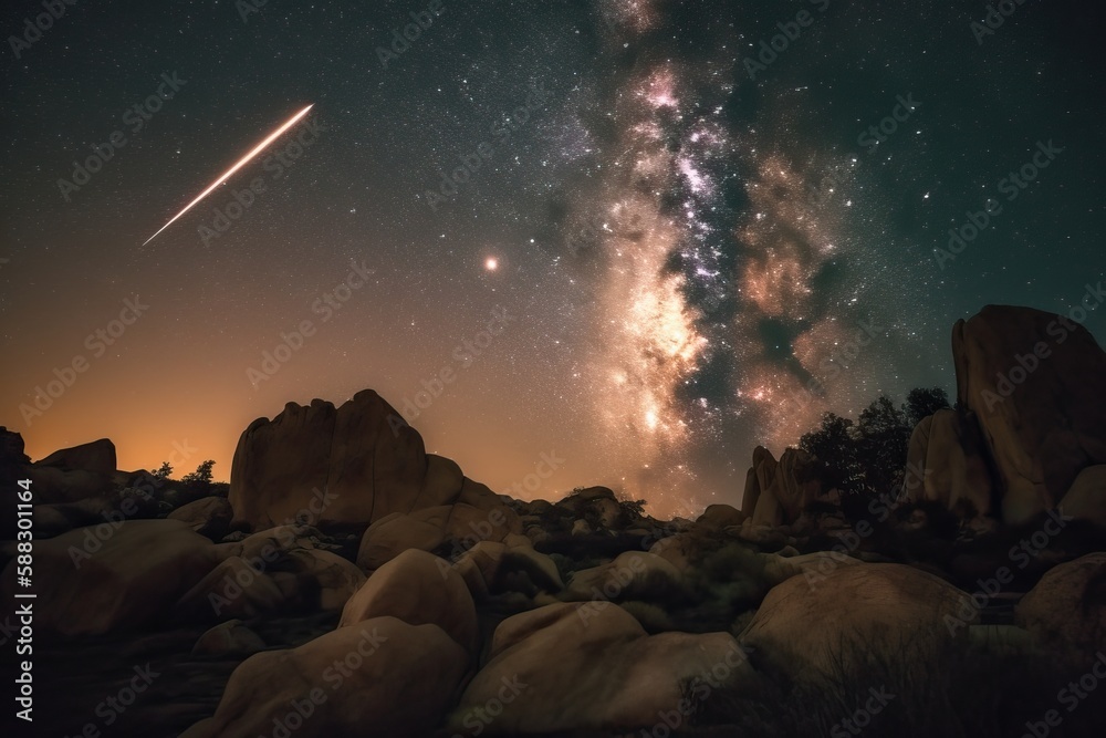Meteor shower in the sky, observation of the meteor shower in space ...
