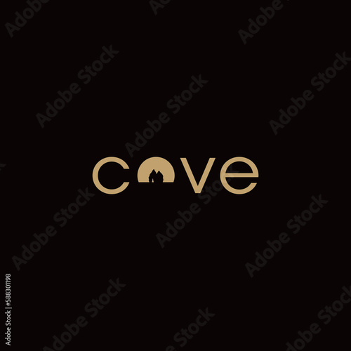 cave logo with logotype and wordmark design concept