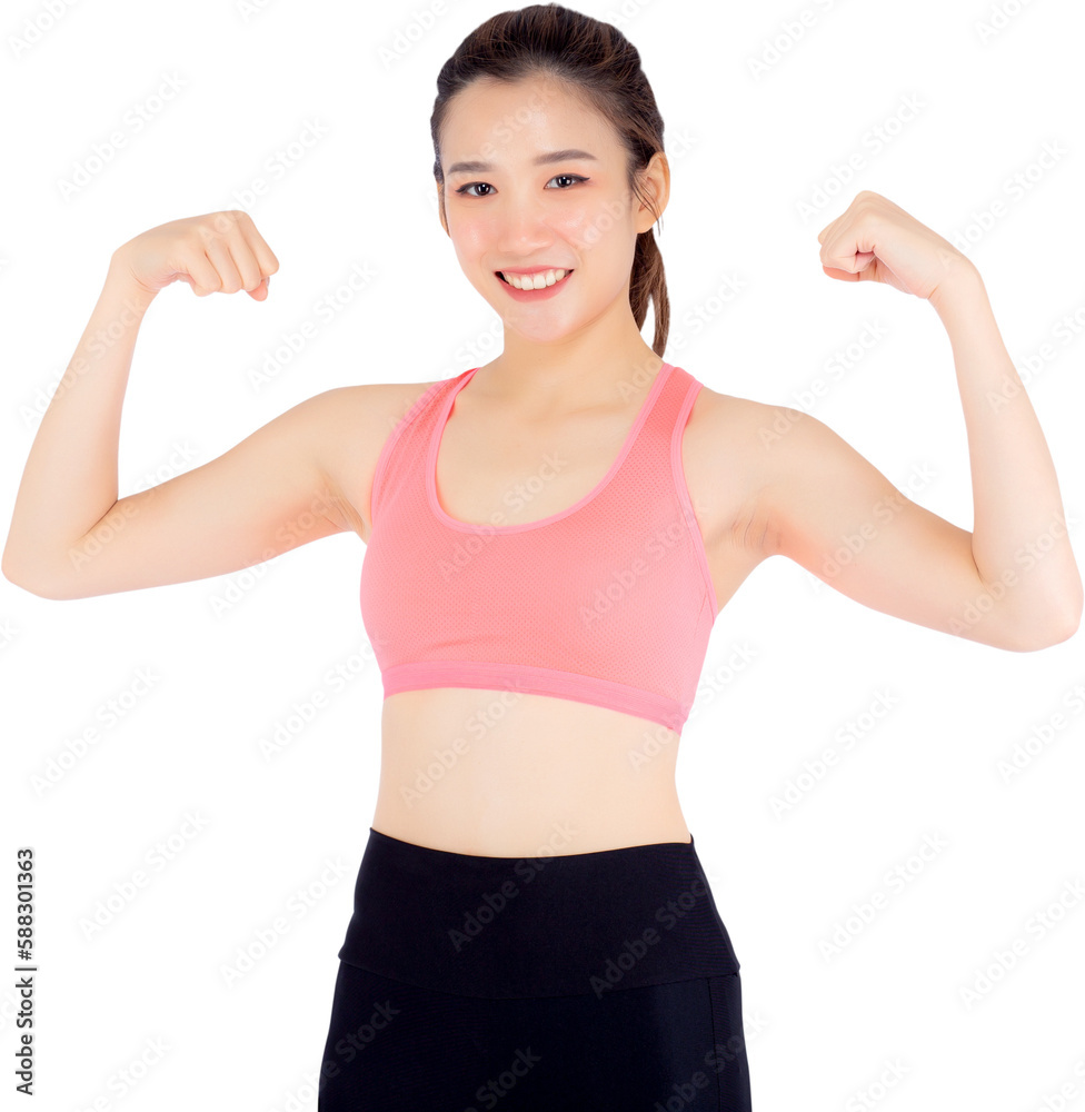 Beautiful portrait young asian woman wear sport clothes have strong and muscle with health, girl show biceps with exercise and workout for wellness, strength and fit concept. Beautiful portrait young asian woman wear sport clothes have strong and muscle with health, girl show biceps with exercise and workout for wellness, strength and fit concept.