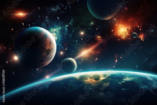 Space landscape with stars and planets, beauty of open deep space.