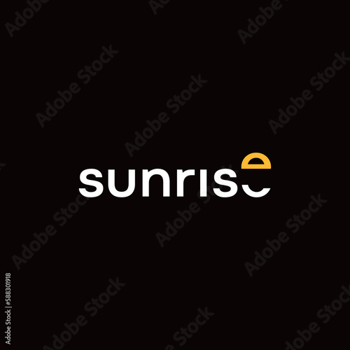 sunrise logo with logotype and wordmark design concept sun in the letter E