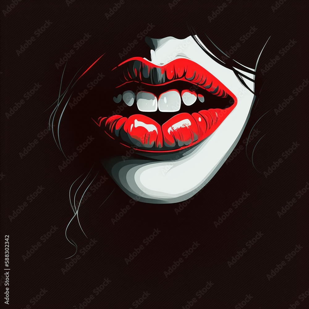 red lips on black background, Generative AI