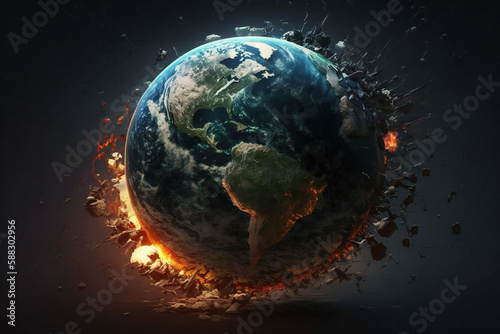 Abstract Danger to Our World Planet Earth Concept with Earth in Flames Generative AI 