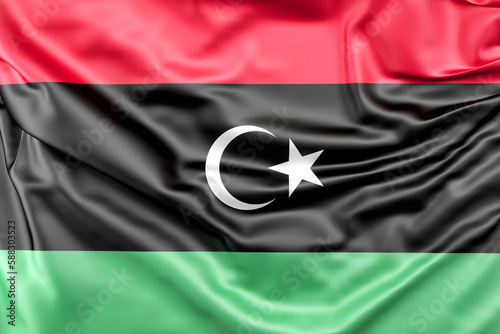 Ruffled Flag of Libya. 3D Rendering