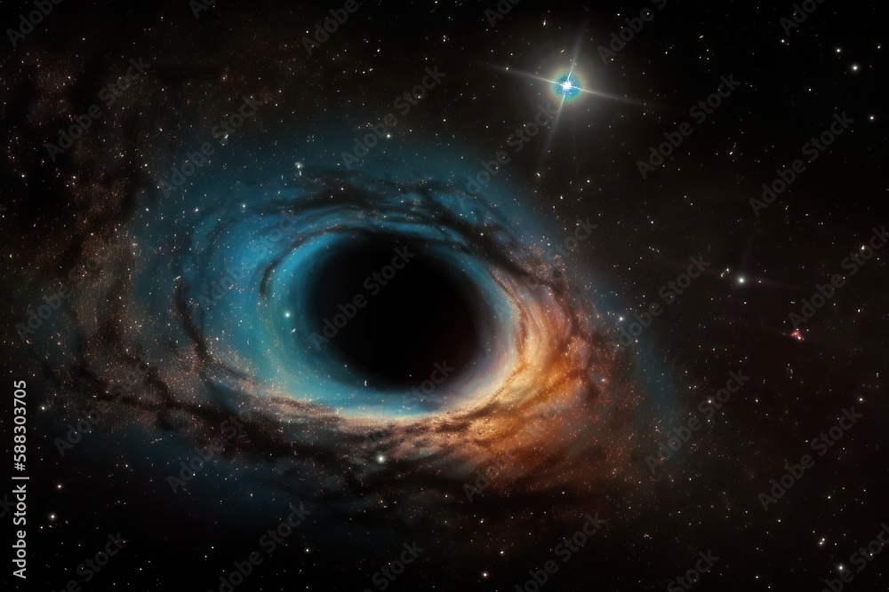 A space landscape with a black hole, a black hole that swallows everything in its path, generative AI.