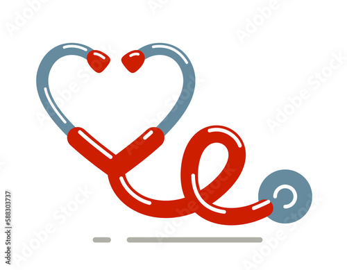 Heart shaped stethoscope vector simple icon isolated over white background, cardiology theme illustration or logo.