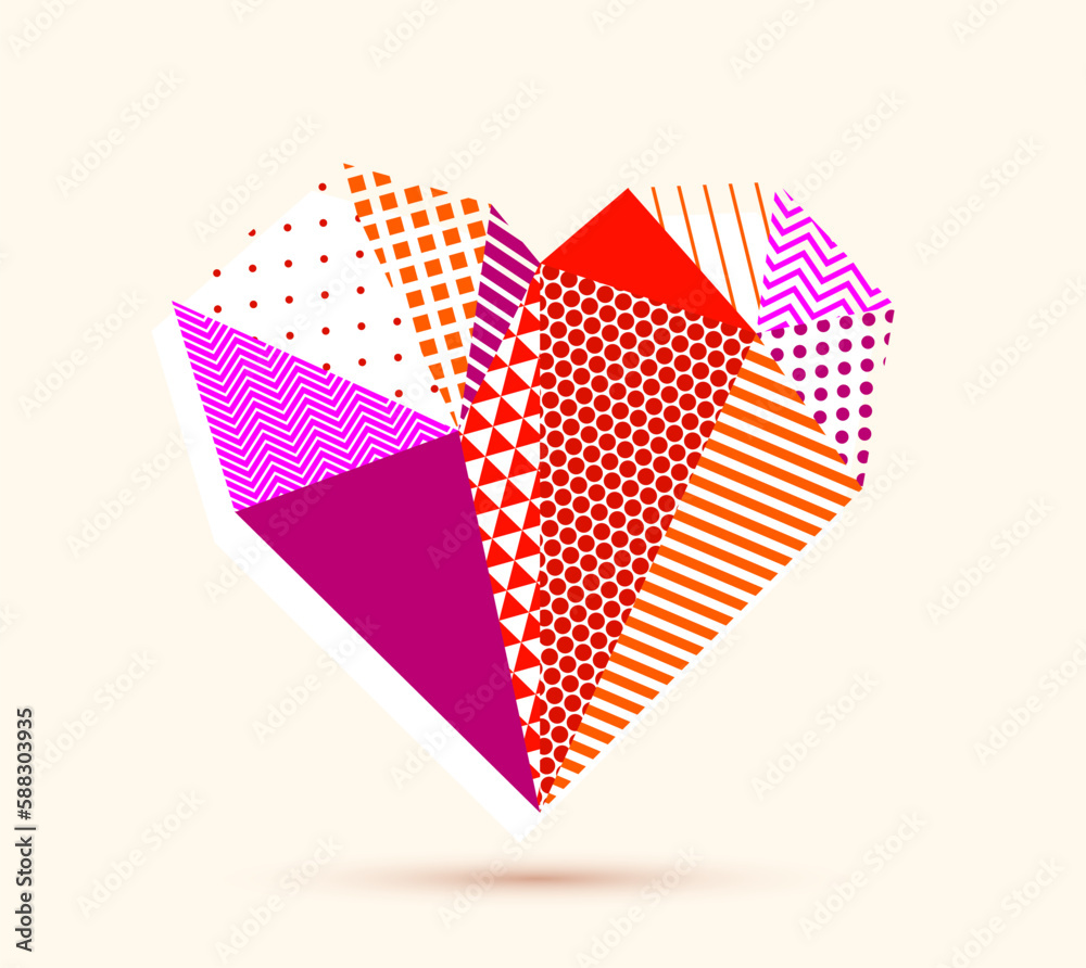 Low poly pattern geometric heart vector icon or logo, graphic design 3d love theme element, polygonal dimensional heart. Low poly pattern geometric heart vector icon or logo, graphic design 3d love theme element, polygonal dimensional heart.