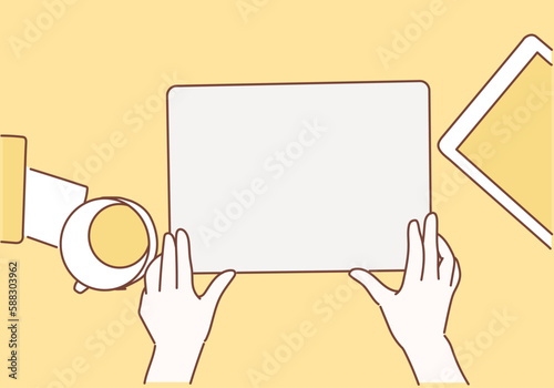 modern office desktop. Hand drawn style vector design illustrations.