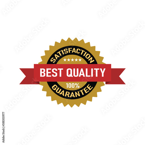 best quality simple badge gold red ribbon satisfaction guarantee flat design