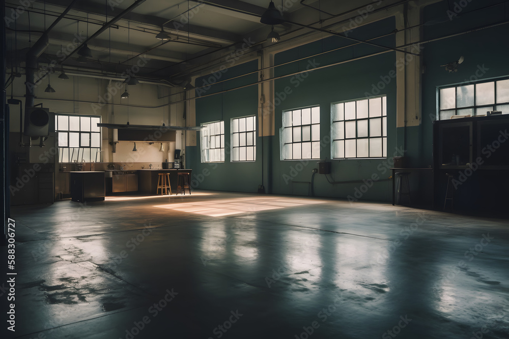 Empty factory room. Generative AI