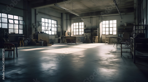 Empty factory room. Generative AI