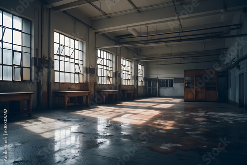 Empty factory room. Generative AI