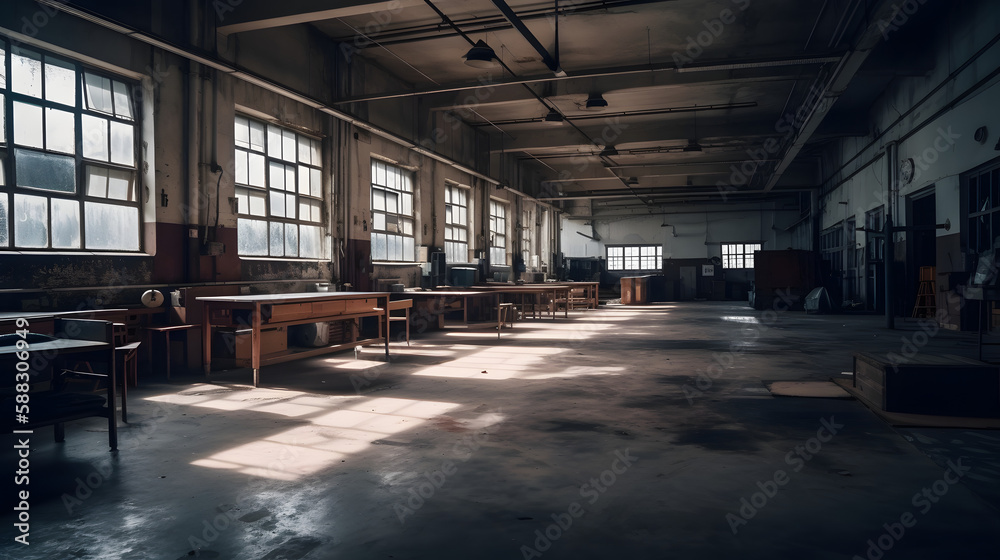 Abandoned Factory Room. Generative AI 