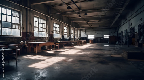 Abandoned Factory Room. Generative AI 