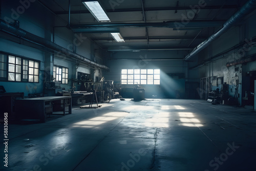 Empty factory room. Generative AI