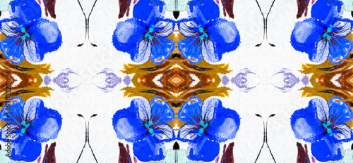Watercolor with a blue flowers on a white background, seamless ornament.
