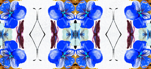 Watercolor with a blue flowers on a white background, seamless ornament.