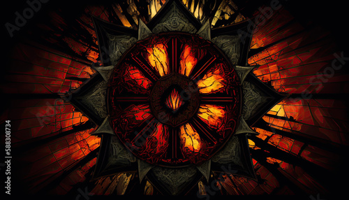 hellish occult stained glass fire - by generative ai