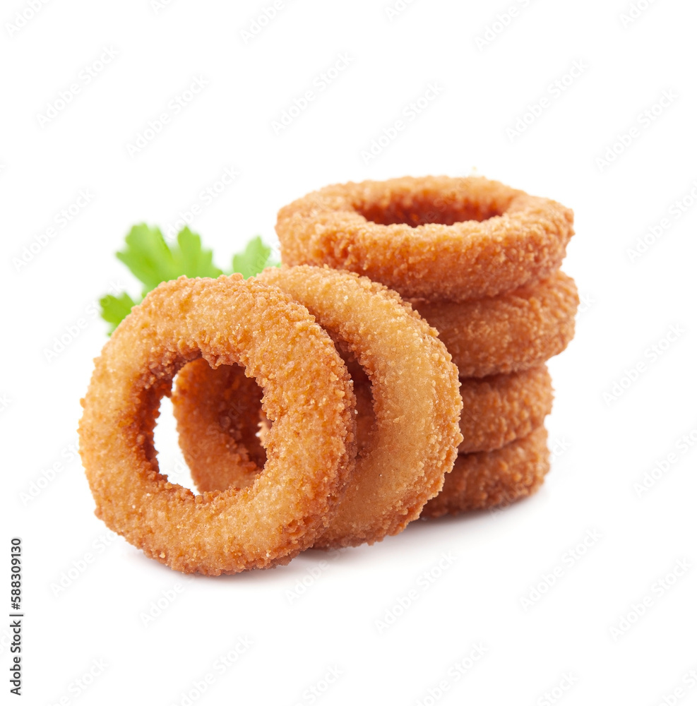 Onion rings on white backgrounds. Photo