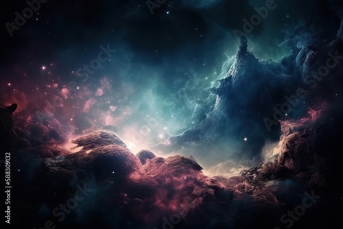 Stars and nebula in space, bright light and colors, generative AI. © Niko_Dali