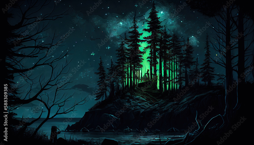 halloween night scene, forest grim dark fantasy landscape - by generative ai halloween night scene, forest grim dark fantasy landscape - by generative ai