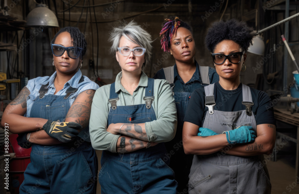 Women plumbers united, promoting diversity and fostering inclusive empowerment in the workplace. Generative AI. Women plumbers united, promoting diversity and fostering inclusive empowerment in the workplace. Generative AI.