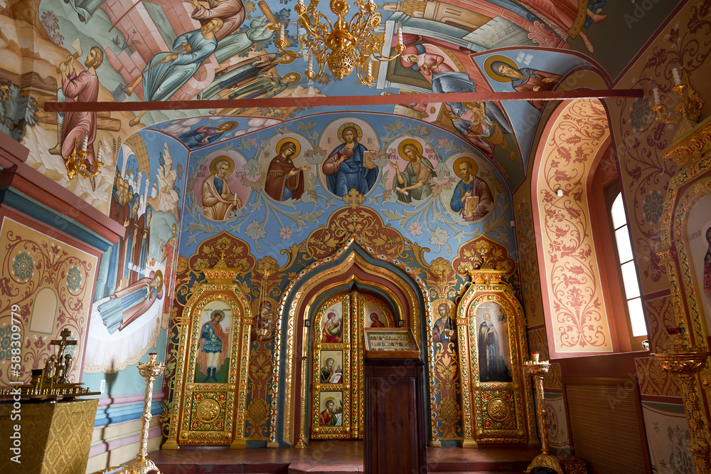 The interior of the aisle of the Trinity Cathedral of the Ipatievsky Monastery. Kostroma, Russia