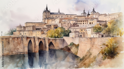 watercolor Toledo (spain). created with ai photo