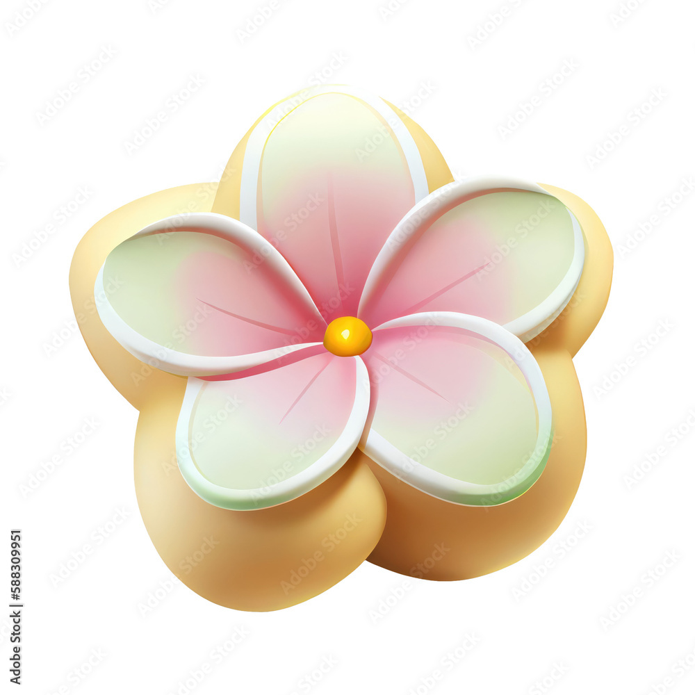 3d icon cute The flower of plumeria summer tropical Cartoon sweet character on Isolated Transparent png background. Generative ai
