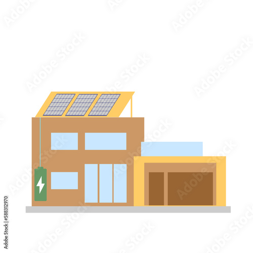 Solar panels on house roof. Home electricity scheme, flat vector. © Kidzkamba