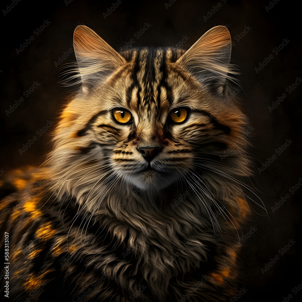 Wildcat on Earthy Background, Savage Beast on Sepia-Toned Background, Big Cat  - AI Generative