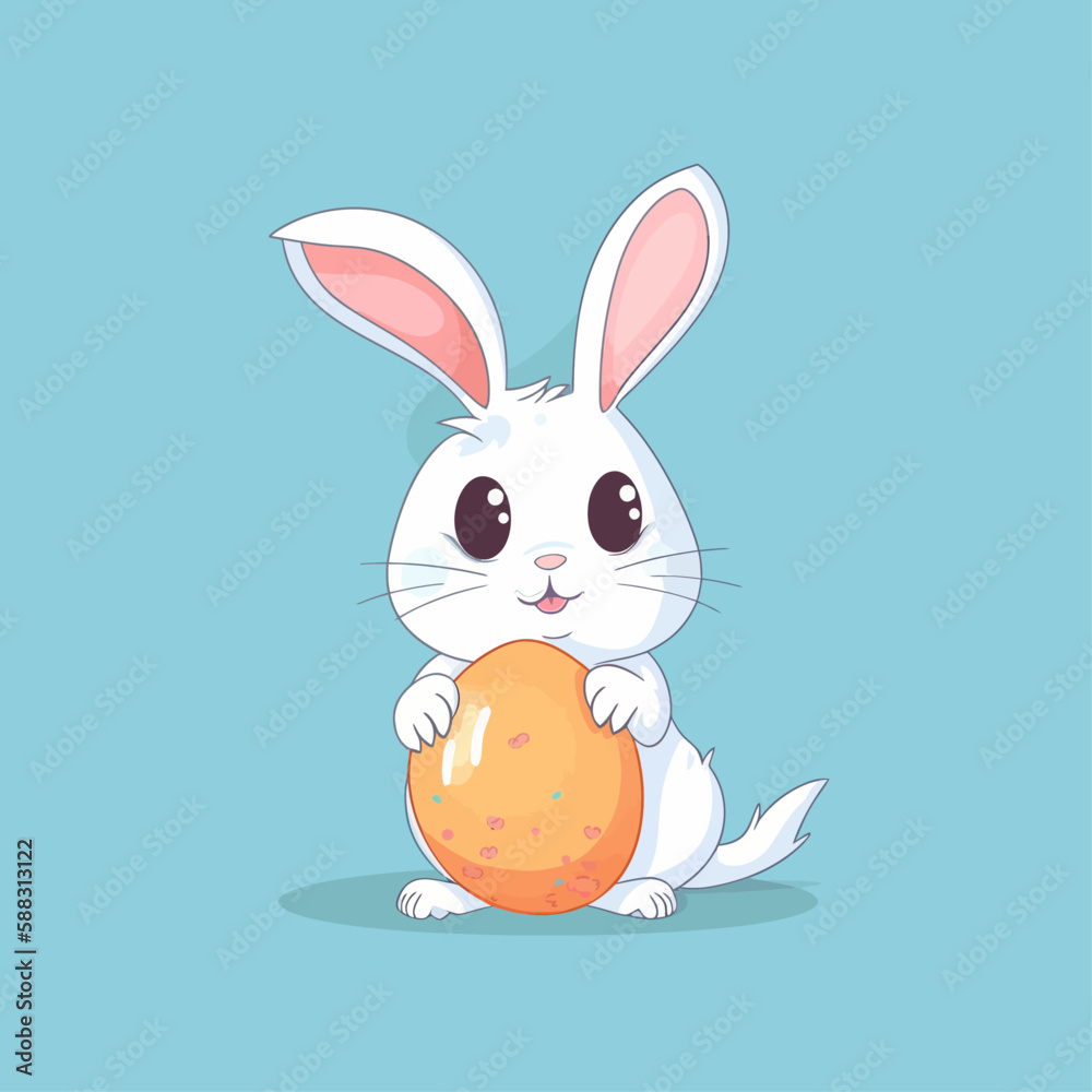 Obraz premium Cute easter bunny with Easter egg. Holiday colorful vector illustration in pastel colors
