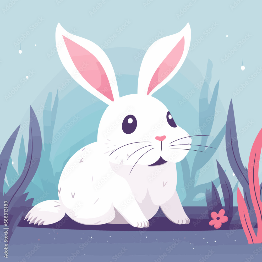 Obraz premium Cute Easter bunny vector illustration 2D flat style