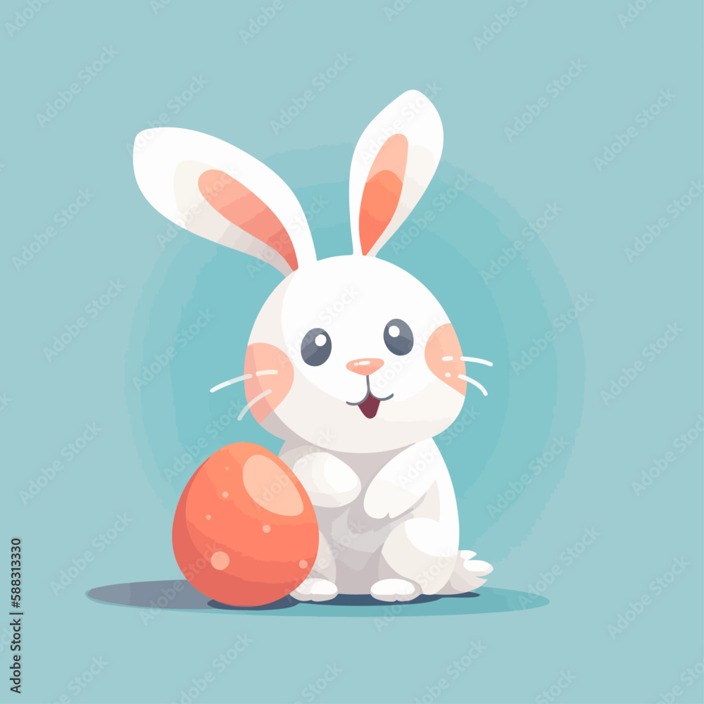 Fototapeta premium Cute easter bunny with Easter egg. Holiday colorful vector illustration in pastel colors