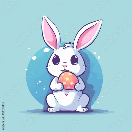 Cute easter bunny with Easter egg. Holiday colorful vector illustration in pastel colors