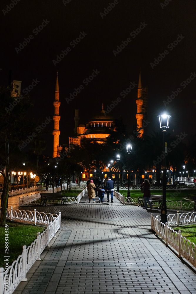 Night Blue Mosque in Istanbul, Turkey